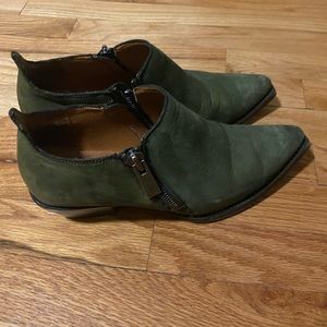 Green leather Frye Booties. No pet/ no smoke home